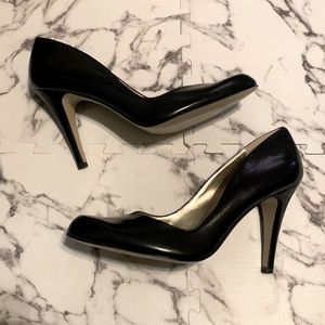 Black leather high heels